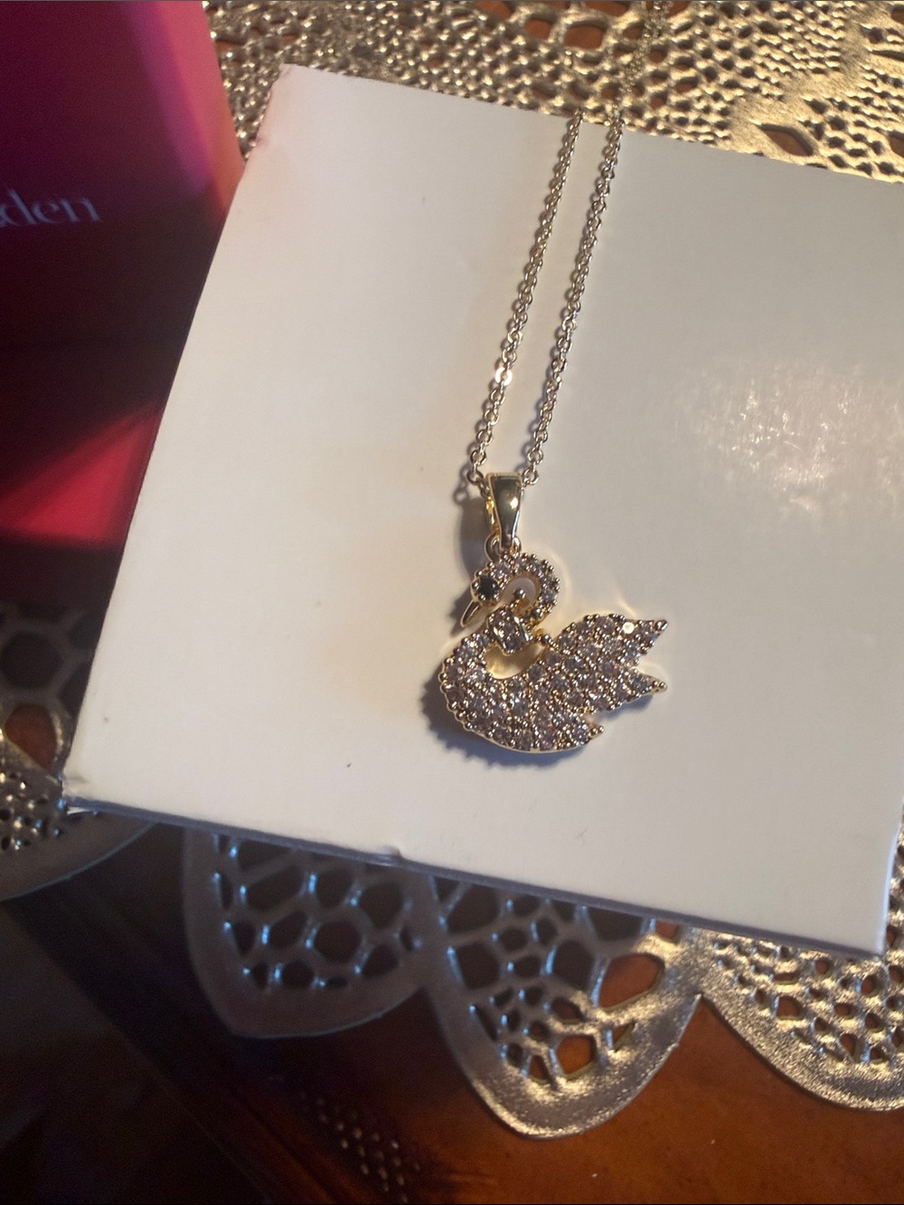 Adina Eden Gold Swan Pendant Necklace with Crystal Pavé